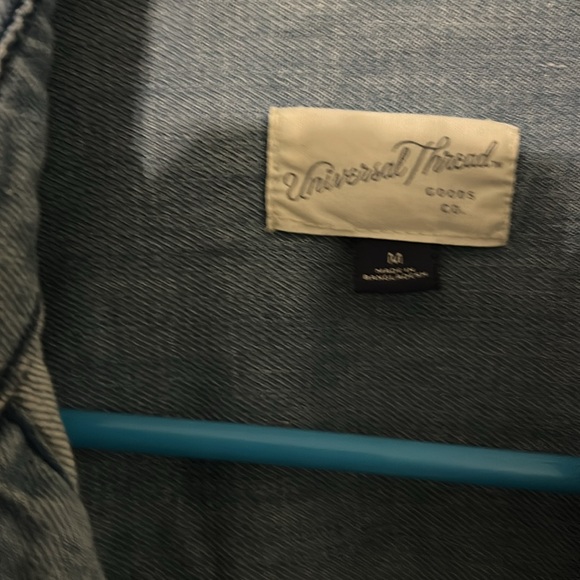 Universal Thread Light Blue Denim Shirt dress medium long sleeve pockets faded - Picture 2 of 13